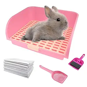 Kathson Extra Large Rabbit Litter Box ?Corner Litter Box Rabbit Square Potty Trainer Bunny Corner Toilet Box for Adult Guinea Pig/Chinchilla/Ferret/Rabbit/Small Animal