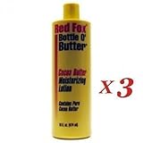 3 x RED FOX BOTTLE O' BUTTER PURE COCOA BUTTER MOISTURISING BODY LOTION 16oz