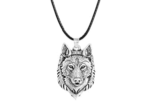 Seraphis Winter Wolf Head Pendant Norse Necklace Vikings Animal Fantasy Jewelry PU Leather Chain