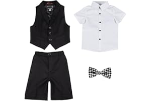 HONGBI Boys Wedding Suit Gentleman Outfits Birthday Tuxedo Formal Suit 2-13 Years Child Shorts Set Plaid Page Boy Summer Suits Set Formal Clothes Sets Kids Waistcoat Suit for Party Prom Wedding Baptism