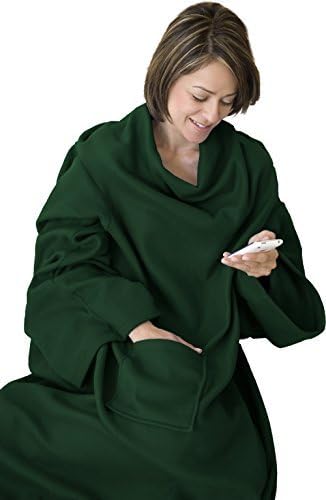 Napa Super Soft Wearable Warm Blanket with Sleeves and Front Pocket for Women and Men Adult Comfy Throw Robe, 53" x 71", Emerald Green