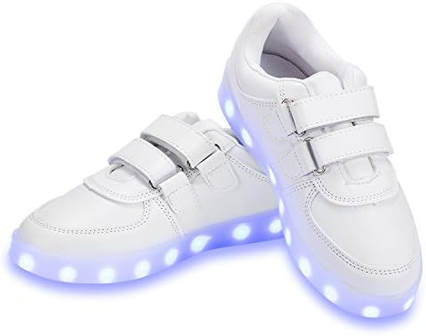 QOUJEILY New Boys Girls Flashing Light Up Trainers for Gift (3 UK, White)