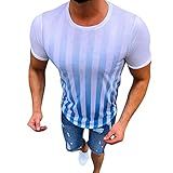Yvelands Herren T-Shirts Kurzarm Sommer Neue Streifen Gedruckt Kurze Ärmel Modische Komfortable Bluse Tops(Blau,XXL)