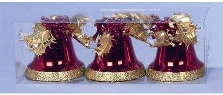 Red Bells with Gold Glitter Tree Decorations set of 3