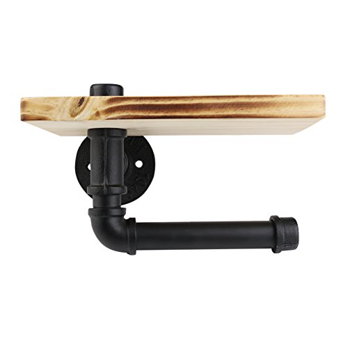 Toilettenpapierhalter, Earthbay Klassisch WC-Ersatzpapierrollenhalter Gebildet vom Industriellen Eiserne Rohr & Hölzernes Regal - 2