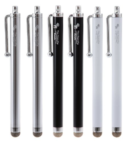 The Friendly Swede 6 Stück Hybrid Touchscreen-Eingabestift Stylus mit Mikrofaserspitze [11,5 cm] + 6 x 38 cm lange Schnüre + 1 x Reinigungstuch (Schwarz Silber Weiß) - 2