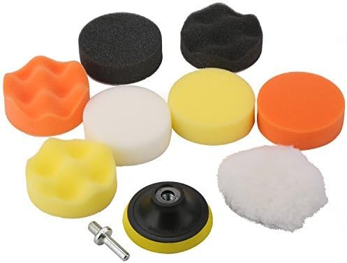 Fontic 11pcs 3"/80mm Compound Drill Buffing Sponge Pads Kit for Car Sanding, Polishing, Waxing, Sealing Glaze (9 Polishing Pads+1 Woolen Buffer+1 Thread Drill Adapter with Shank)