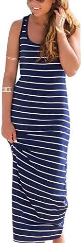 Yalatan Womens Casual Nightgown Summer Sleeveless Tank Racerback Long Maxi Striped Dress Sundress