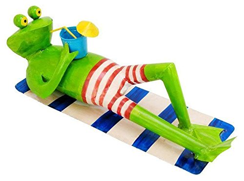 Frosch auf Handtuch - Metall - Länge 43cm - Gartendekoration