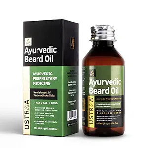 Ustraa Ayurvedic Beard Growth Oil - 100ml | Beard Growth Oil For Men | With Asvagandha, Yastimadhuka Taila & 7 Natural Herbs | Best Ayurvedic Beard Growth Oil for Patchy Beard