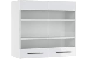 ‎VICCO Vicco Fame-Line Kitchen Cabinet, Wall Cabinet, Base Cabinet, Kitchen Units, High Gloss (White High Gloss, Glass Wall Cabinet, 80 cm)