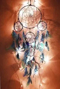 Mehruna Dream Catchers With Light Wall Hangings For Home Decor Bedroom Livingroom Balcony Car Garden Party Cafe Handmade Dreamcatcher For Positivity Feathers Hanging Wall Decoration Items For Kids Room (Set of 1, 15L x 55Hcm)