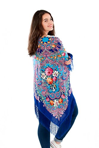 Large Colourful Russian Slavonic Culture Style Folk Woman Shawl Wrap Scarf Roses Design with Fringe