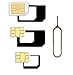 Produktbild Nano Sim und Micro Sim Karten Adapter Set für Smartphone, Handy und Tablet: 4 in 1 Komplett Set, Mini Set mit Klicksicherung, 100 % passgenau, Nano zu Micro, Nano zu Standard, Mikro zu Standard