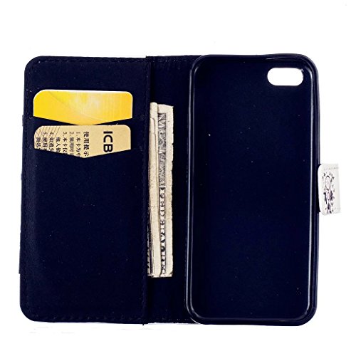 MUTOUREN für iPhone 5C Hülle Schutzhülle PU Leder Bookstyle Handyhülle Brieftasche Wallet Schale Portemonnaie Klapphülle mit Standfunktion Taschen kratzfeste Stoßfest Magnetic Snap Bumper Schale – Schwarz Feder + Stylus Touch Pen - 6
