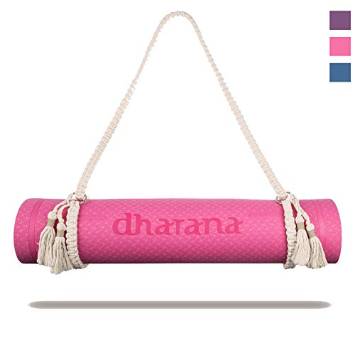 Dharana Esterilla Yoga Mat Antideslizante Profesional- Colchoneta Gruesa Para Deportes - Gimnasia Pilates Fitness - Ecológica - Accesorio Correa Tejida de Macramé para Trasportar
