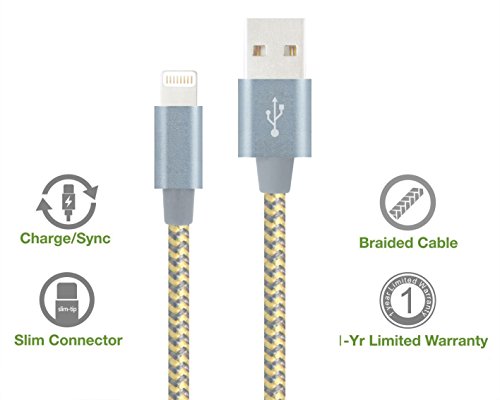 Flashstye 3 Pack 1M 1.5M 2M Phone Charger Nylon Braided Lightning to USB Cable Apple lightning cable for iPhone 7 Plus 6S Plus 6 Plus SE 5S 5C 5, iPad 2 3 4 Mini, iPad Pro Air, iPod.(Gold Gray) - 3