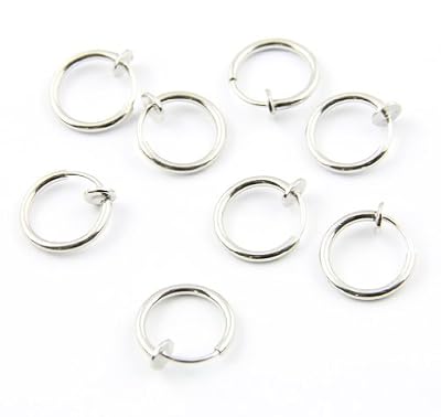 BODYA Lot de 8 faux piercings à clip en forme d’anneaux en acier inoxydable chirurgical 316L pour lèvres, oreilles, nez