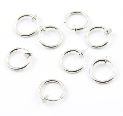316L Surgical Stainless Steel 8 Clip On Fake Piercings Rings Ear Nose Lip Earrings Body Jewelry