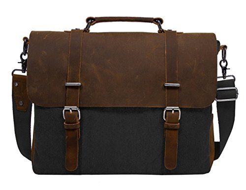ECOSUSI Vintage Canvas Leder Aktentasche Umh  ngetasche Passend f  r max 14 7  Laptop