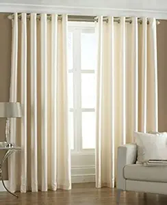 Webicor Plain Long Crush Curtain Polyester Fabric Door Curtain for Bed Room Kids Room Living Room Window/Door/Long Door (Set of 2) - Cream