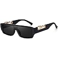 Eymen I Mc Stan Luxury Jaguar Branded Latest and Stylish Trendy Rectangle Non-Polarized Sunglasses for Women Men Vintage 90's Square (Black)