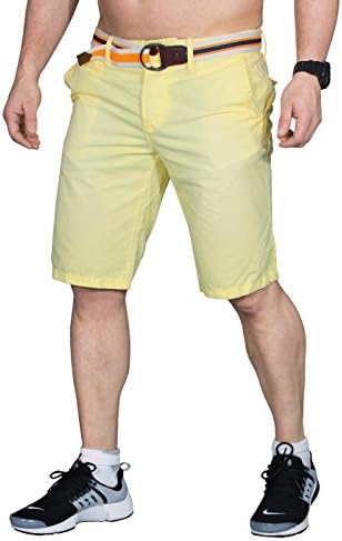 Jetlag GenaroBZ Men´s Chino Shorts Bermudas Trousers. Pant with Belt Relaxed Leg 6 colors (30 - 40) (34, Yellow)