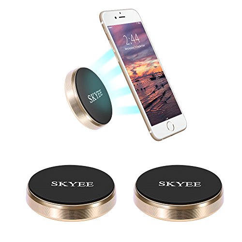 SKYEE [2 Unidades Soporte Movil Coche Magnético Pegar en la Salpicadero, Pared, Universal Soporte Teléfono iman con 4 Piezas Placa Metálicas Soporte para Llaves, GPS, Smartphone (Oro)