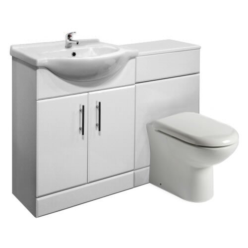 Price comparison product image 550mm White Gloss Vanity Unit and Back to Wall Toilet Pan