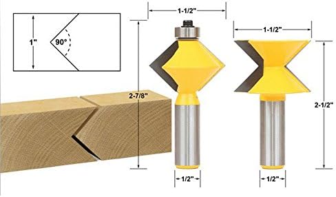 AKUTA 1/2" Shank 90 Degree Edge Banding Router Bit Set V-Design Tongue &amp; Groove plate splicing knife woodworking cutter