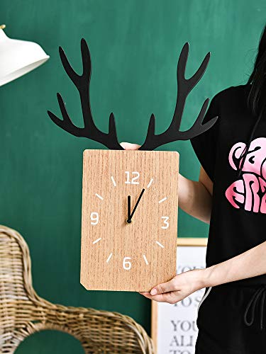 AZW@ clock-Creative wooden antler wall clock, silent indoor wall clock, home wall shop decoration, square wall clock, window decoration