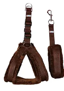 Petshop7 Nylon Dog Harness & Leash Set with Fur 1.25 inch Large - Brown (Chest Size - 30-38)