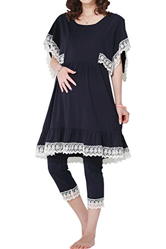 Sweet Mommy Maternity and Nursing Cotton Lace Pajama Set SN2104 NVL