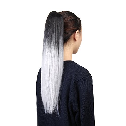 Neverland Beauty 20″ 50CM Claw on Dip Dye Damen Ponytail Haarverlangerung Pferdeschwanz Haarteil Naturliche Schwarz Silbergrau - 3