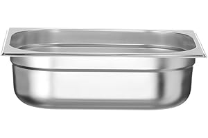 HENDI Recipiente GN 1/2,contenedor GN,bordes redondeados,resistente a Temperaturas de -40° a 300°C,apto para hornos,congeladores,calientaplatos,baño María,6.5L,325x265x(H) 100mm,acero inoxidable
