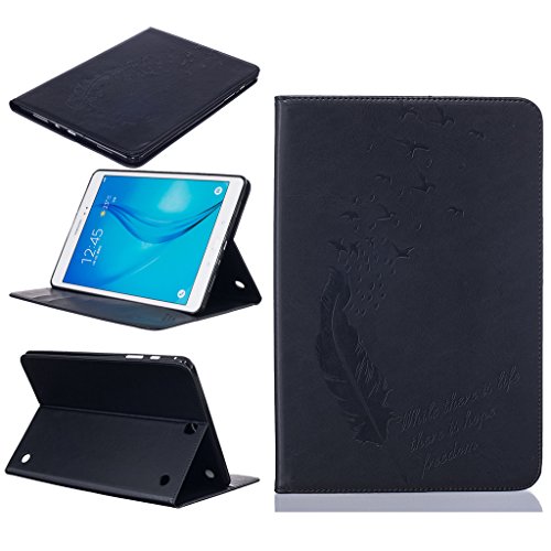 Samsung Galaxy Tab A 9.7"(SM-T550/SM-T551/SM-T555) Hülle,Qimmortal(TM) Hohe Qualität Ausgezeichnete Rückseite Abdeckung Gehäuse, Elegante Vintage Gepresste Feder Vögel Muster Entwurf Retro Magnetische Premium PU Leder Kreditkarte Halter Brieftasche Fashion Ultra Schlanke Passform Schützende Gehäuse Abdeckung für Samsung Galaxy Tab A 9.7"(SM-T550/SM-T551/SM-T555)