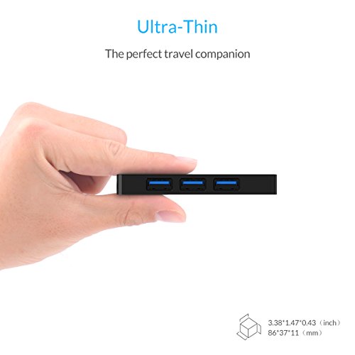 ORICO 4-Port USB 3.0 Hub, dünn und tragbar, Ultra High-Speed (bis zu 5 Gb/s), unterstützt OTG, mit einem zum Aufladen für USB Micro-B 5V reserviertem Stromanschluss - 4