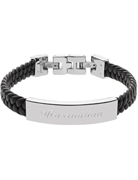 Schmuck-Pur Edles Herren-Armband in Leder-Optik selber kürzbar mit Wunsch-Gravur
