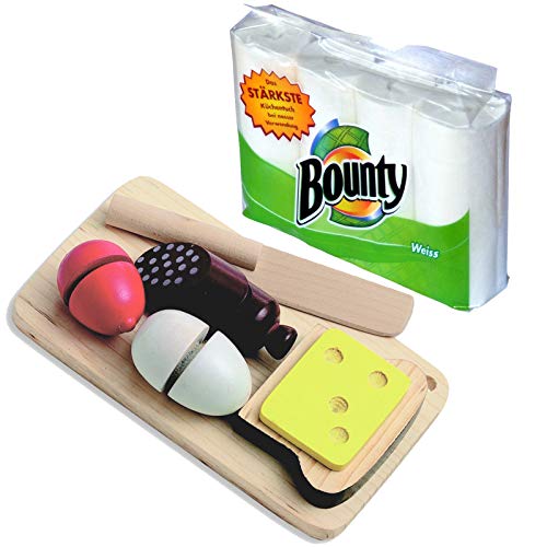 Preisvergleich Produktbild #11 Kaufladenzubehör Vesperbrett zum Schneiden mit Mini-Küchenrollen - Kaufladen Frühstückstablett Küchenrolle Kinderküche Spielküchezubehör Zubehör