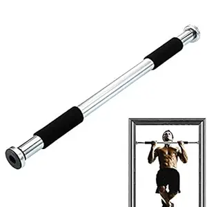 Inditradition Chrome Steel Pull Up Adjustable Gym Bar With Cushioned Grip (80 - 110 CM)