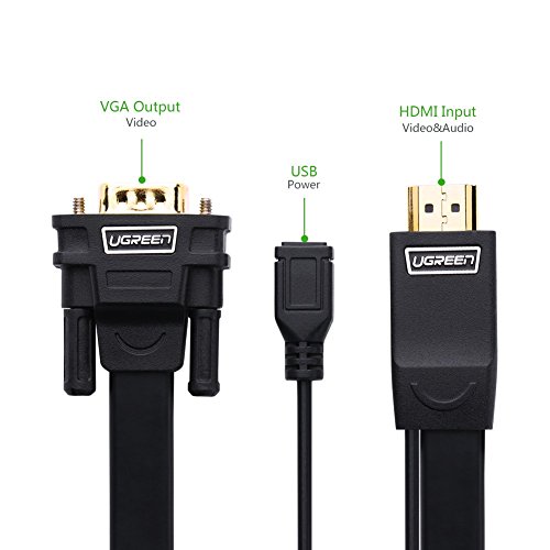 UGREEN HDMI auf VGA Adapterkabel 1080P Aktive mit Micro USB Stromversorgung für TV Box, Chromebook, Raspberry Pi, PC, Laptops, Macbook, TV Sticks 3m - 5