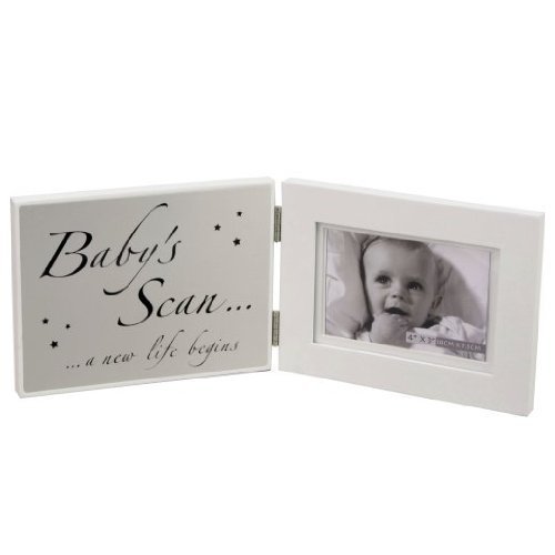 Double White MDF Frame "Baby's Scan"& Matt Silver Plaque Precious Photo Frame