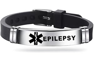 Medical ID Me - Pulseras de silicona de alerta médica de emergencia, concienciación médica, epilepsia, diabetes, EPOC, anticoagulante, hombres y mujeres, acero inoxidable, ajustable