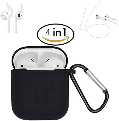Airpods Case, Airpods Strap, Airpods Ear Hooks, For AirPods Charging Case Cover, Airpods Silicone Protective Cover with Earphone Sports Anti-lost Strap with Silicone Protective Earhooks, Airpods Replacement Accessories (Black)