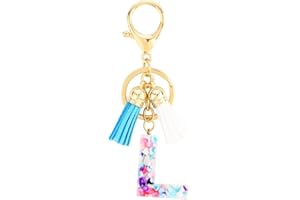 BOWTONG Llavero de resina con letra inicial, llavero con purpurina brillante para bolsos, mujeres y niñas