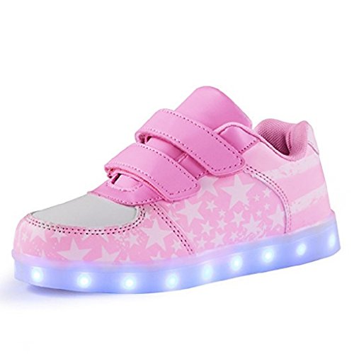 DoGeek Zapatos Led Niñas Deortivos para 7 Color USB Carga LED Luz Glow USB Flashing Zapatillas niño (Elegir 1 tamaño más Grande) (33EU, Rosa)
