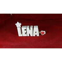 Beton, Steinguss Buchstaben 3D Deko Namen LENA mit Stern und Herzklammer als Geschenk verpackt! Ein ausgefallenes Geschenk zum Geburtstag oder auch zu anderen Anlässen.