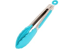 MLL PRODUCTS Pinzas Silicona Freidora De Aire Air Fryer - Pinzas Cocina - Pinzas Barbacoa - Pinzas Comida de Acero Inoxidable y Punta de Silicona de Grado Alimenticio sin BPA. (21cm, Azul)