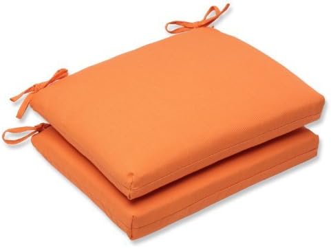 Pillow Perfect Squared Corners Seat Cushion with Orange Sunbrella Fabric, Set of 2 by Pillow Perfect