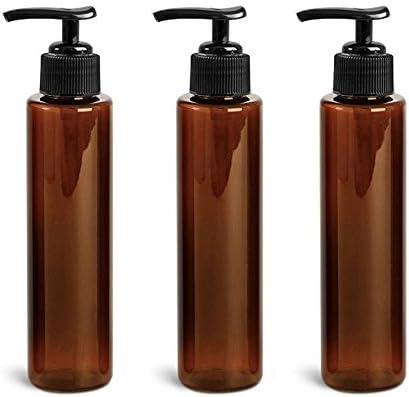Modern, Sleek AMBER PET Cylinder Plastic Bottle (PBA Free) 4 Oz w/ Lotion Pump, Screw-On Dispenser (6 Bottle Pack) by Grand Parfums by Grand Parfums II